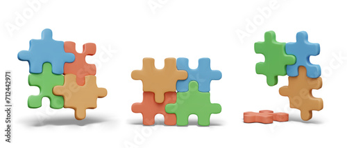Colored puzzles in connected and disconnected position. Children toy