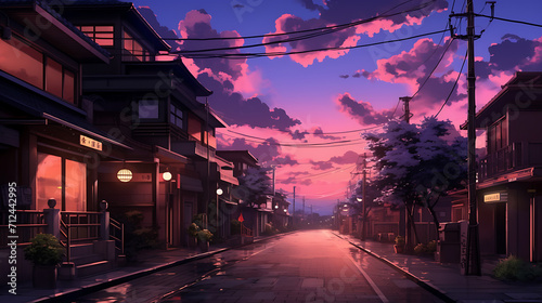 sunset over the city anime lofi style for relaxation