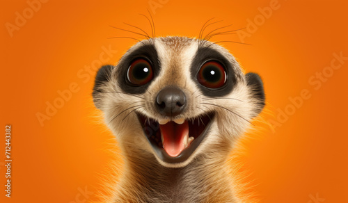 Studio Portrait of Funny and Excited meerkat on Orange Background with Shocked or Surprised Expression and Open Mouth
