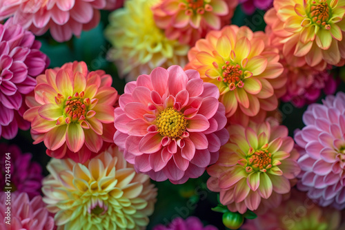 Flowers with a checkerboard pattern of hot pink and lime green, creating an eye-catching display, © Natalia