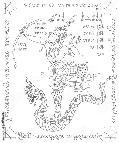 Muay Thai sacred symbol tattoo,thai traditional tattoo,Sak Yant line drawing.Thai Dragon or King of Naga. Traditional Thai art in Ramayana