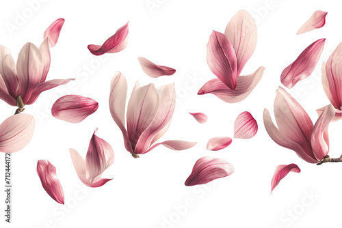 magnolia petals flew isolated on white background photo