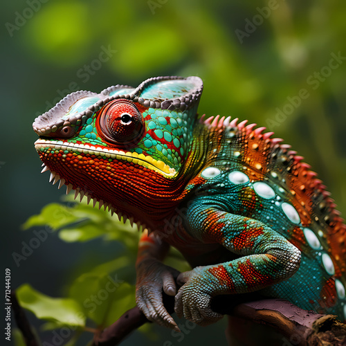 Close-up of a chameleon blending into its surroundings.