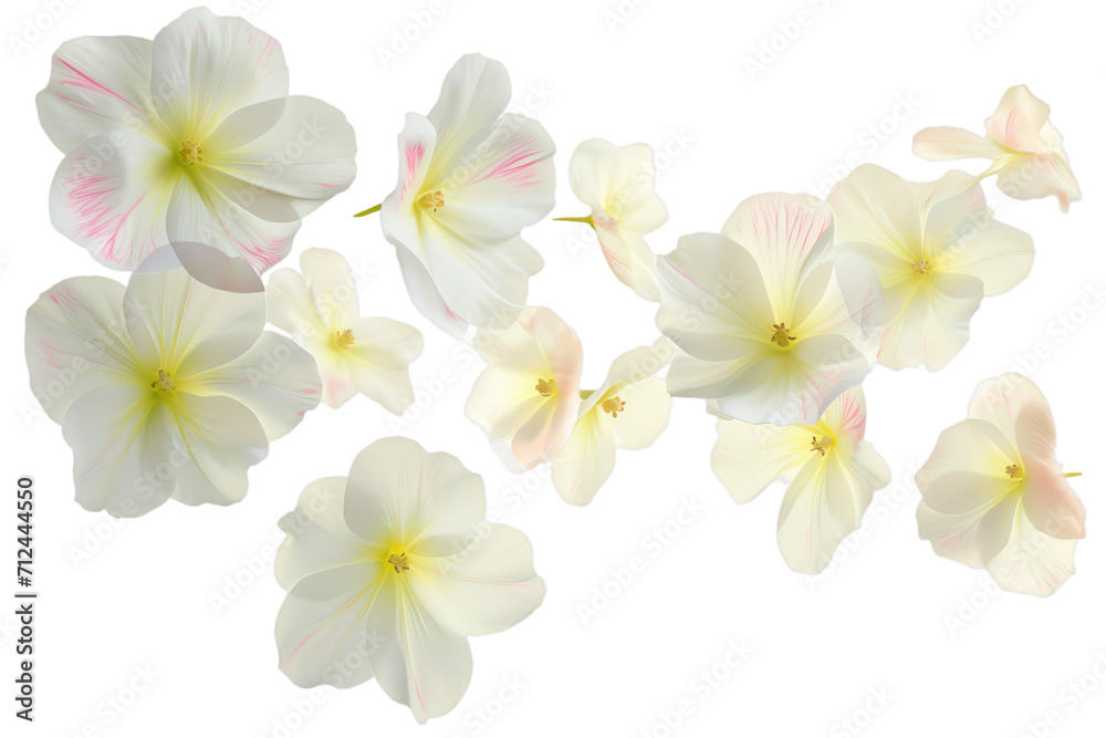 Fototapeta premium primrose petals flew isolated on white background