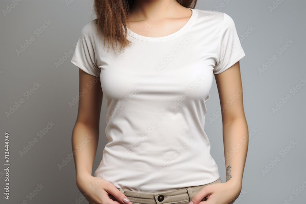 Woman in White Tshirt Mockup created with Generative AI Woman in White Tshirt Mockup created with Generative AI