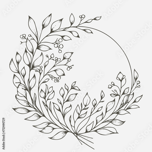 Floral wreath. Hand drawn vector illustration in sketch style.
