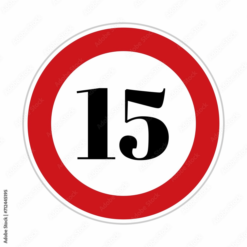 15 kmph or mph speed limit sign icon. Road side speed indicator safety element. Fifteen speed sign flat isolated on white background 15 kmph or mph speed limit sign icon. Road side speed indicator safety element. Fifteen speed sign flat isolated on white background