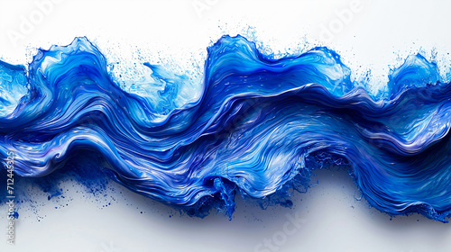 Blue wave  acrylic paint flow on a white background. Generative AI