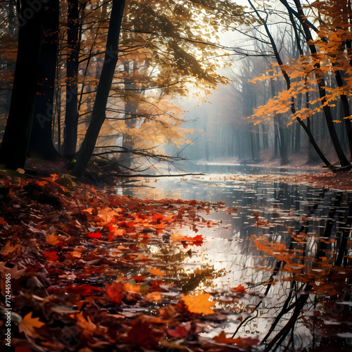 Colorful autumn leaves in a peaceful forest