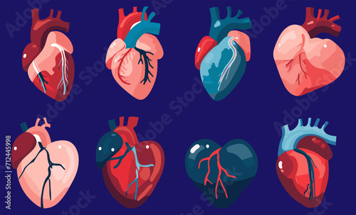 Heart illustration set on white background, art process, heart effects, human heart, heart surgery, valentine's day