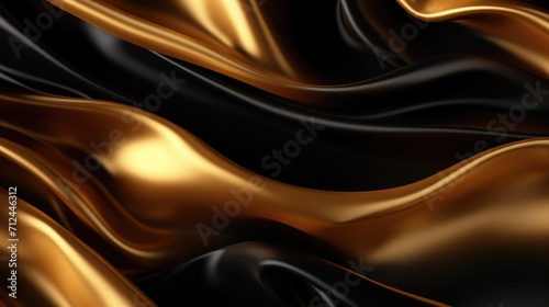 Black and gold silk satin fabric abstract background