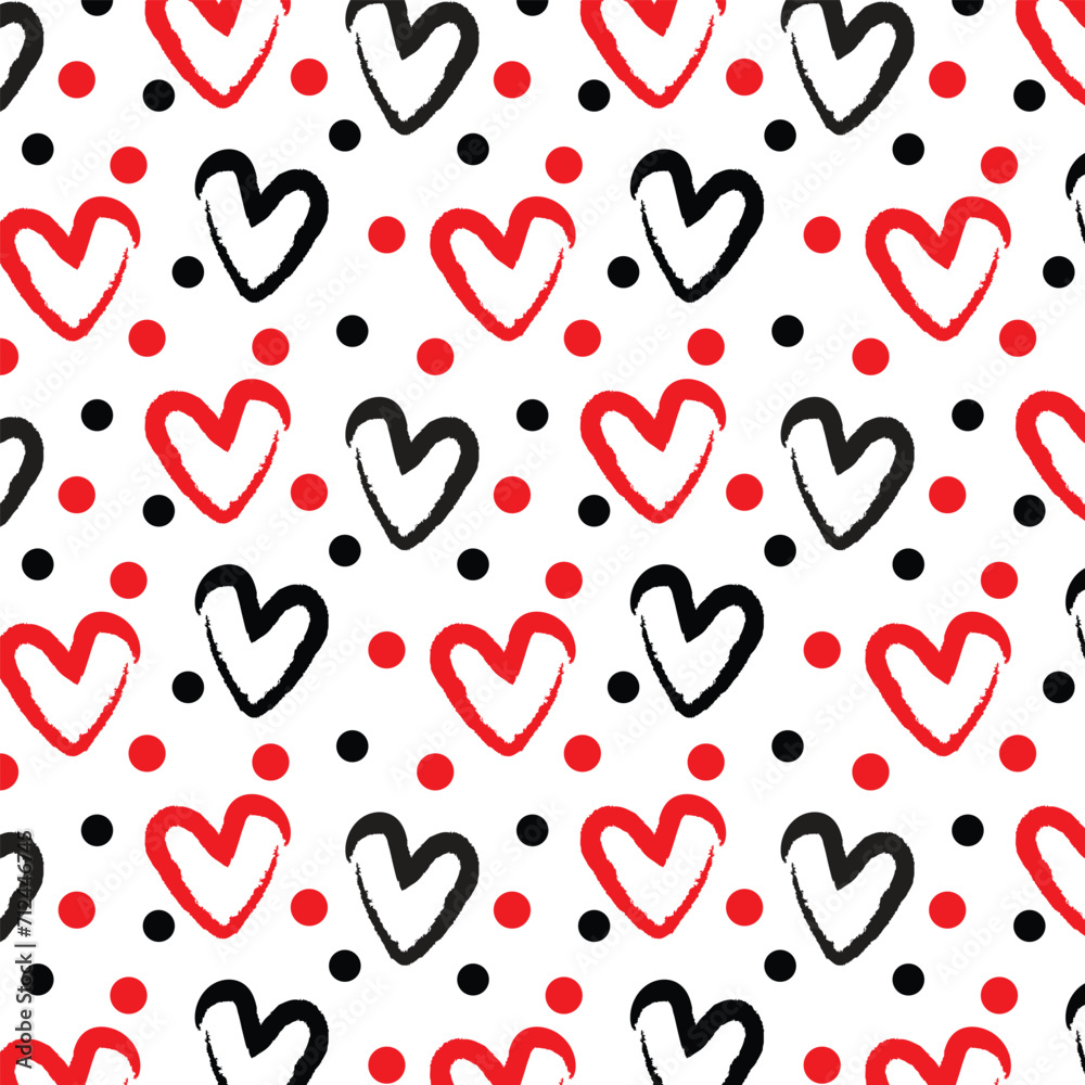 Doodle hearts seamless pattern. Love valentine's day background .Brush illustrator.