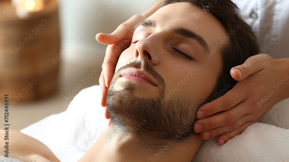portrait of a man receiving a facial massage for relaxation portrait of a man receiving a facial massage for relaxation