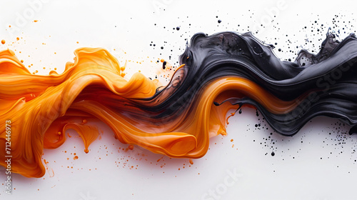 Orange and black wave, acrylic paint flow on a white background. Generative AI