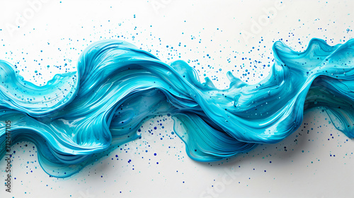 Blue wave, acrylic paint flow on a white background. Generative AI photo