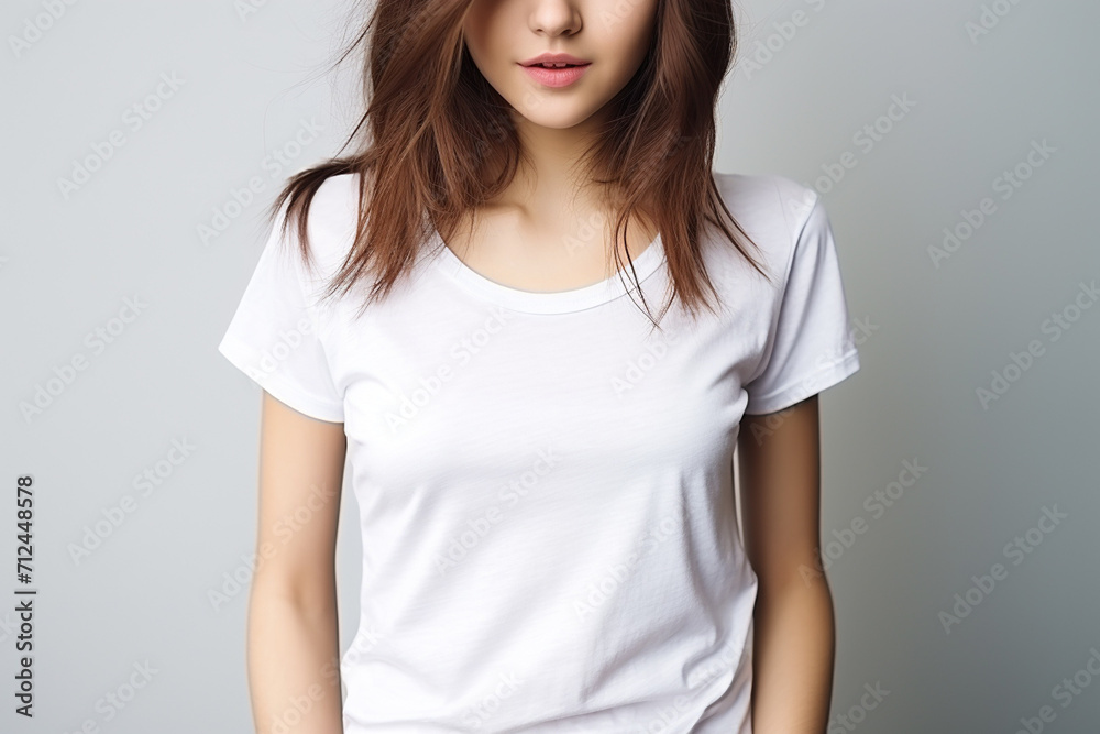 Woman in White Tshirt Mockup created with Generative AI Woman in White Tshirt Mockup created with Generative AI