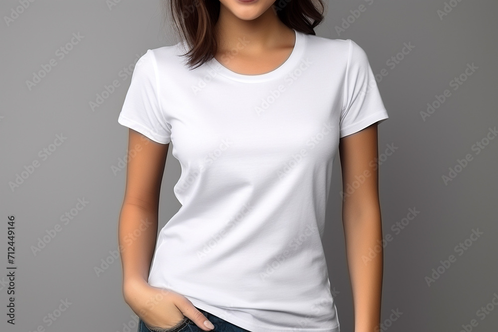 Woman in White Tshirt Mockup created with Generative AI Woman in White Tshirt Mockup created with Generative AI