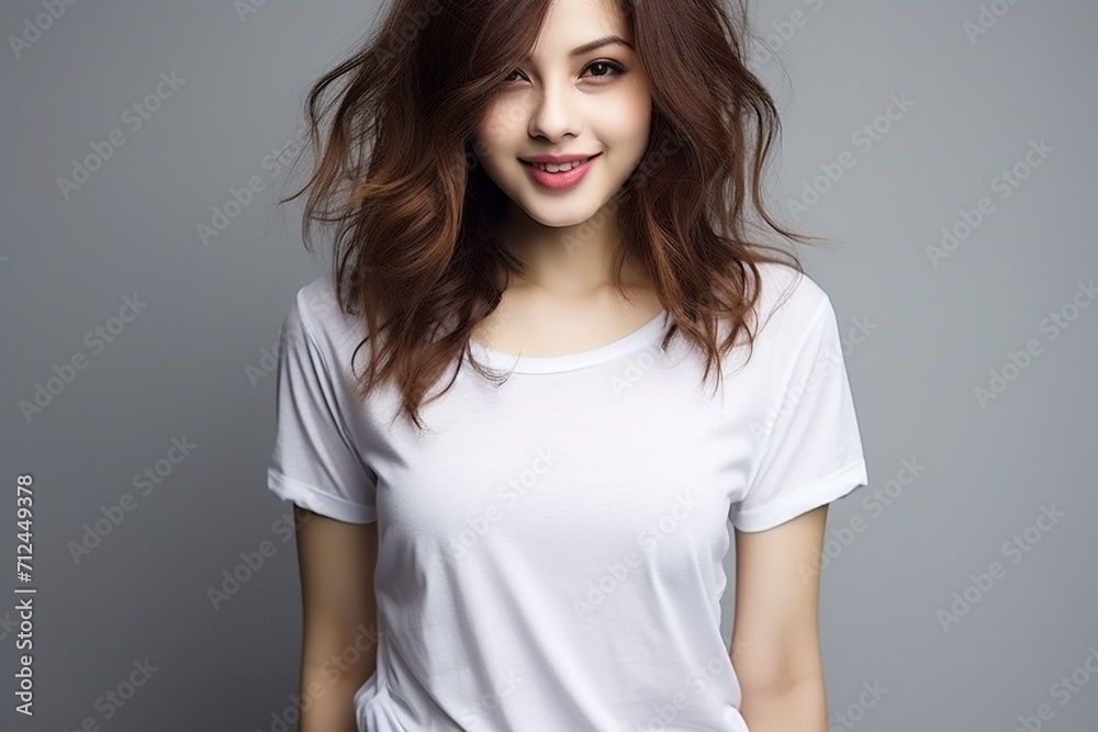 Woman in White Tshirt Mockup created with Generative AI Woman in White Tshirt Mockup created with Generative AI
