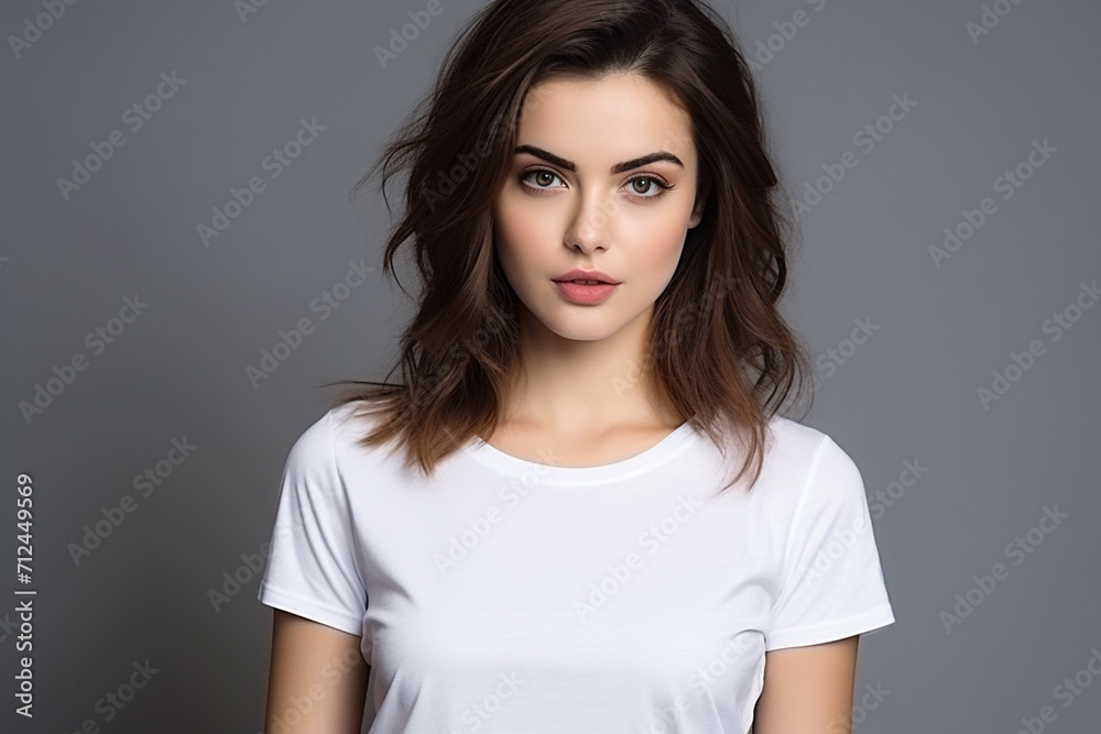 Woman in White Tshirt Mockup created with Generative AI Woman in White Tshirt Mockup created with Generative AI