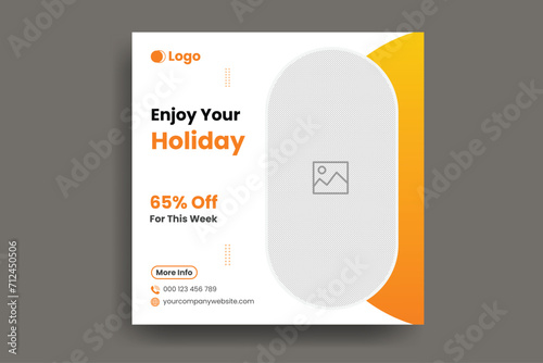 Traveling social media post banner template design, Tour travel holiday tourism marketing social media post