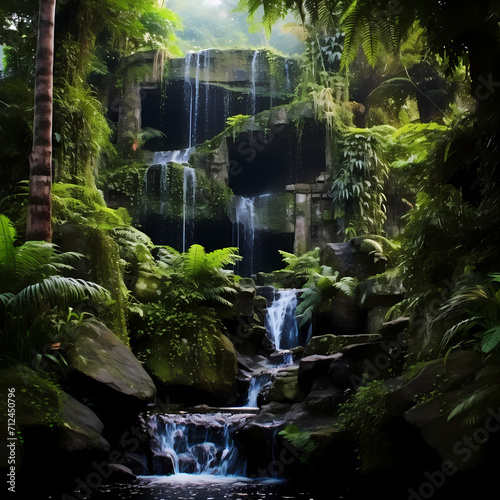 Tropical waterfall hidden in a lush jungle. 