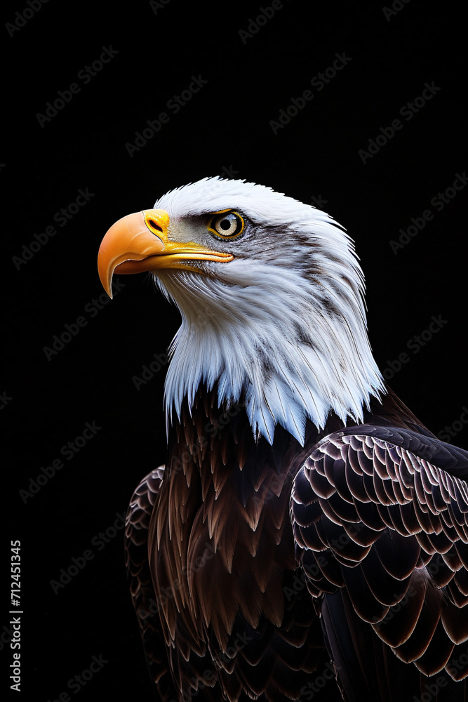 Obraz premium Portrait of a majestic bald eagle against a black background