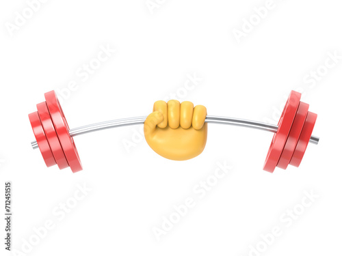 Strong concept. Barbell in hands icon. Hand of man holding a dumbbell. 3d illustration flat design. Weight lifting,train hard concept. Sports fitness life style. 