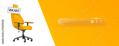 Vacant. Business recruitment concept. Office chair with a sign vacant. We are hiring, open vacancy. Hiring and recruiting banner. Vector