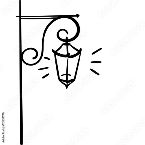 Foto Vintage street lamp doodle, retro gas lamp hanging on a decorative mount on the