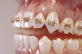 Schematic representation of dental braces on teeth, close up