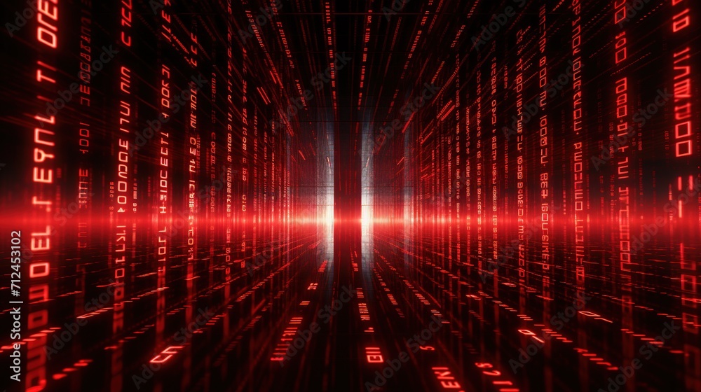 Fototapeta premium Red Digital Binary Data. Background, Code, Computer, Information, Network, Web, Coding, Futuristic 