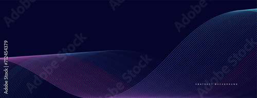 Dark blue abstract background with glowing wave lines. Modern purple blue gradient flowing wave lines. Vector ilustration
