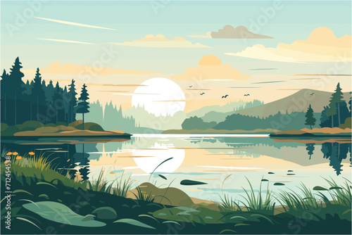 Sunset on a  Lake, Nature scene featuring a serene lakeside view