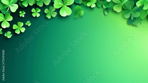 Green four leaf clovers border on isolated background - ai generative