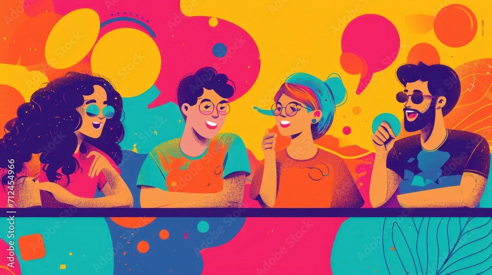 Vibrant Group of Friends Enjoying a Colorful Social Gathering at a Generative AI Vibrant Group of Friends Enjoying a Colorful Social Gathering at a Generative AI
