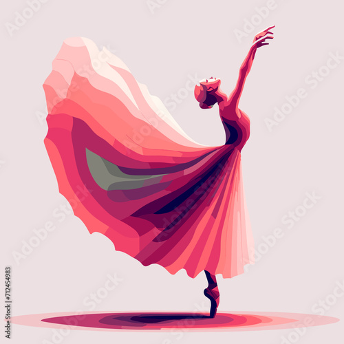 Ballet dancer in a pink gradient dress. Vector illustration of a ballerina, tiptoe ballet dance pose, generative ai