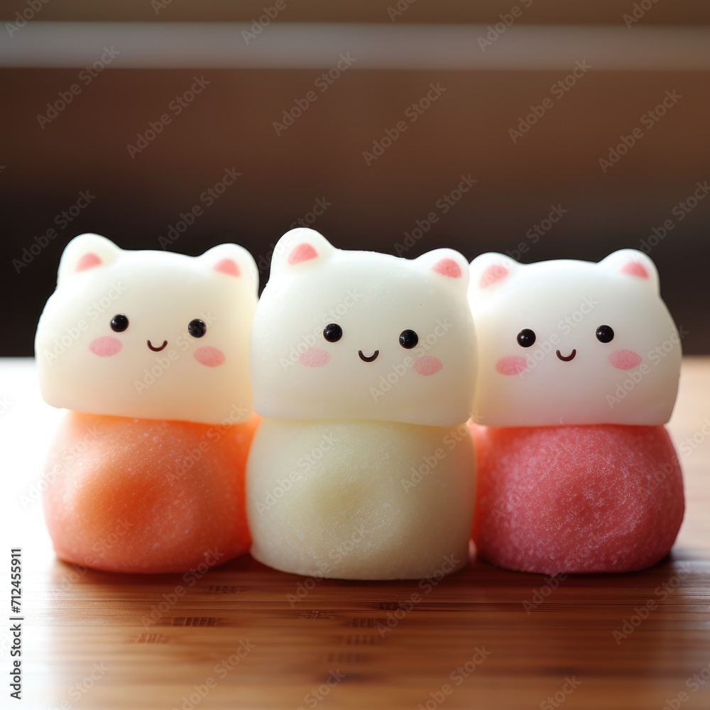 Mochi dessert on japanese wooden plate. ai generated Mochi dessert on japanese wooden plate. ai generated