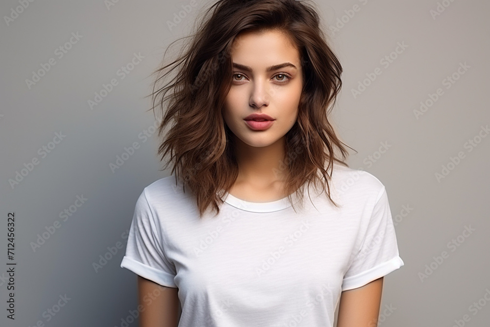 Woman in White Tshirt Mockup created with Generative AI Woman in White Tshirt Mockup created with Generative AI