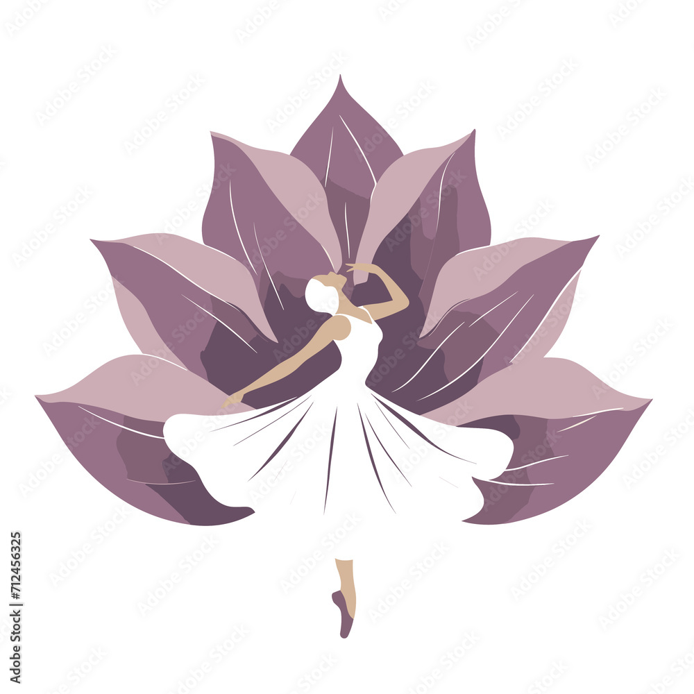 Beautiful ballerina in a white dress on a floral background, Vector illustration, ballet dance performer, generative ai