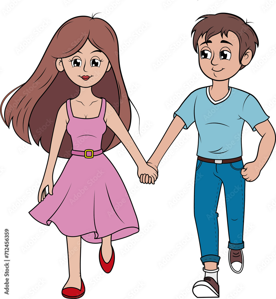 Pareja de enamorados caminando agarrados de las manos, ilustración formato png color simple . Pareja de enamorados caminando agarrados de las manos, ilustración formato png color simple .