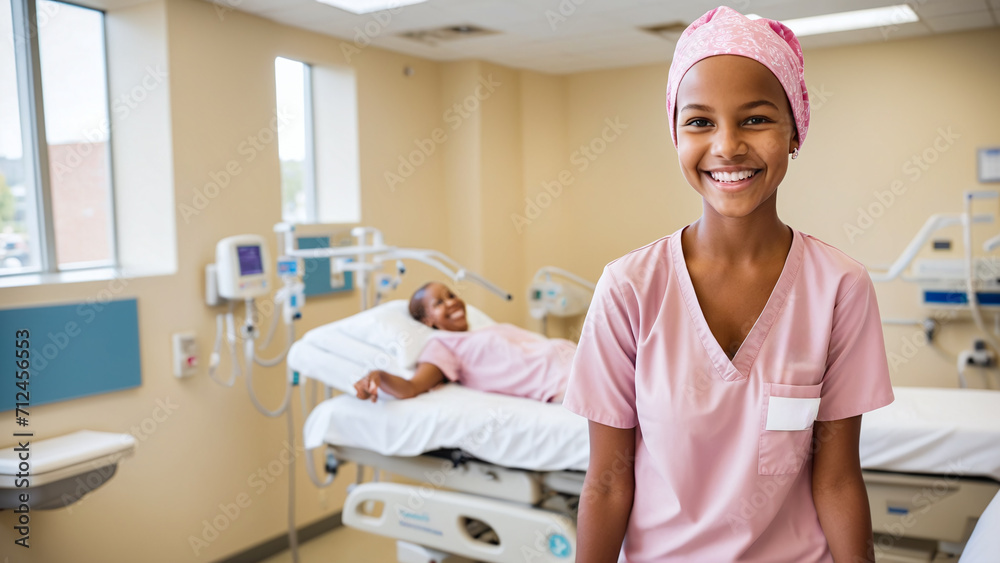 cancer, portrait of happy young woman in hospital, headscarf, world cancer day , cancer survivor, fighting cancer ,african girl cancer, portrait of happy young woman in hospital, headscarf, world cancer day , cancer survivor, fighting cancer ,african girl