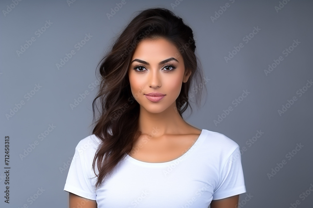 Woman in White Tshirt Mockup created with Generative AI Woman in White Tshirt Mockup created with Generative AI