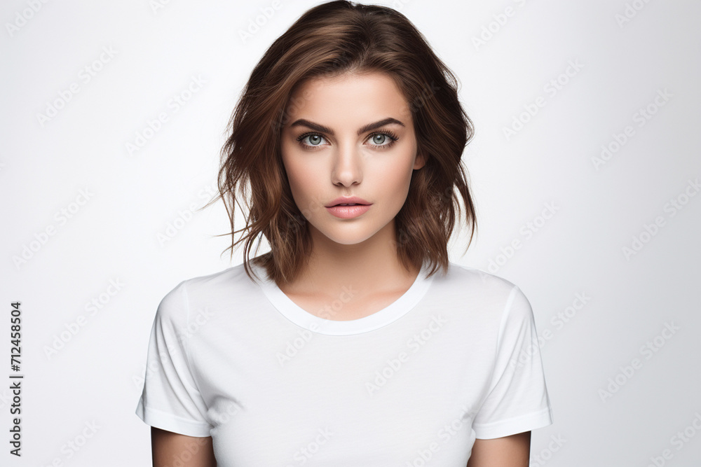 Woman in White Tshirt Mockup created with Generative AI Woman in White Tshirt Mockup created with Generative AI