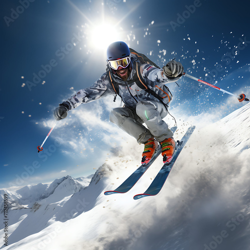 Skifahrer während des Sprungs bei der Abfahrt © Stefan Freytag