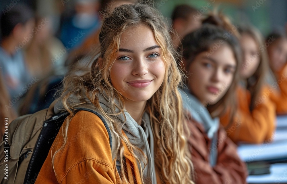 a varied and contented set of high school pupils studying on campus. The idea of a technology-and education-focused lifestyle