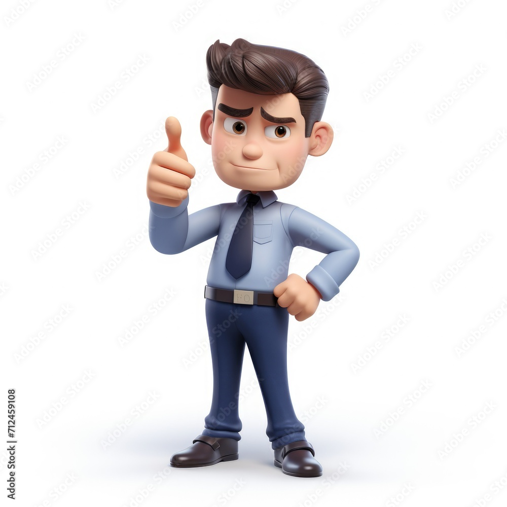 3d character man in suit shows class thumbs up. Good deal, sale. Luck. Good mood. Businessman, office worker in suit. Manager.