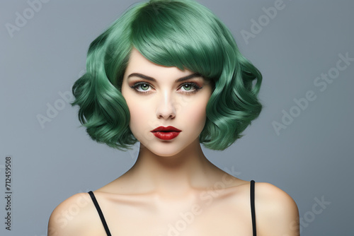 Woman with Green Hair and Red Lipstick