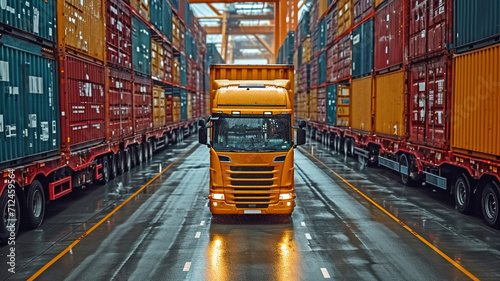 The engineering crew loads cargo into a transportation ship, moves inventory cardboard boxes in the factory distribution warehouse,