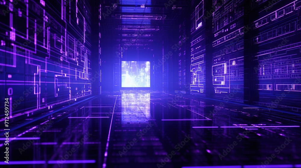 Obraz premium Purple Digital Binary Data. Background, Code, Computer, Information, Network, Web, Coding, Futuristic