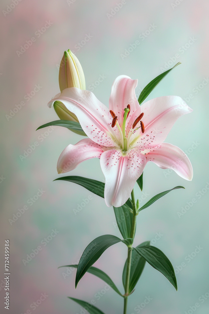 Pink lily flower soft elegant vertical background, card template Pink lily flower soft elegant vertical background, card template